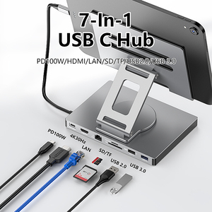 Blueendless USB 3.0 PD 100W trung tâm sạc Docking Station HDTV 4k RJ45 đứng Multiport 7 trong 1 USB C SD TF Loại C Dock HUB <span class=keywords><strong>Adapter</strong></span> - Product Image 2