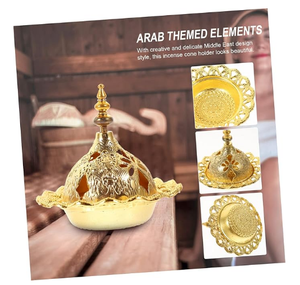 Encensoir en métal ajouré doré/argenté, modèle tour, pour le Moyen-Orient et l'Arabie, pour bois parfumé au santal et anis étoilé - Product Image 4