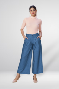Womens Lightweight Denim Palazzo Pants | Soft Stretch Full-Length Comfortable Bottoms for Daily, Casual & Office Wear - Product Image 5
