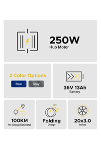 Vélo électrique pliable EU Freeshipping HillMiles Mile 2 avec moteur 250W, batterie 36V13AH, pneus larges 20*3 pouces, pour les trajets en ville - Product Image 4