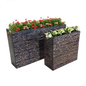 Extérieur Grand Jardin Carré <span class=keywords><strong>Rectangulaire</strong></span> En Fiber <span class=keywords><strong>De</strong></span> <span class=keywords><strong>Verre</strong></span> Jardinières avec Gris et Or - Product Image 1