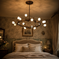 Lustre suspendu en verre soufflé à la main avec abat-jour en forme de fleur, lampe suspendue à anneau en cuivre pour salon, hôtel, villa, décoration de luxe