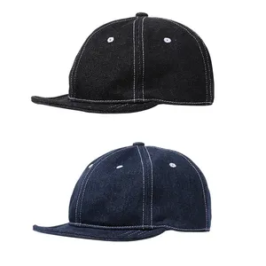 Ff1368 Vintage Denim Low Profile Trucker Hoed 6 Panel Ongestructureerde Distressed Dad Hoed Verstelbare Effen Korte Rand Baseballpet