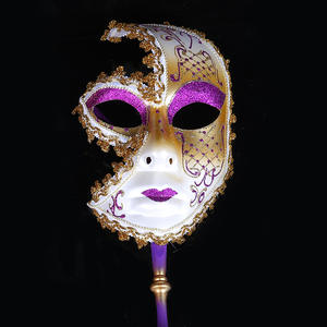 Masques de déguisement vénitiens HLC ODM avec un bâton à main, <span class=keywords><strong>masque</strong></span> de fête de mascarade peint à la main avec des paillettes pour Halloween - Product Image 5