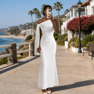 Vestido de Noche Elegante de Satén con un Solo Hombro, Corte Sirena, Largo hasta el Suelo, Abertura Lateral, Cintura Natural, Color Sólido, para Todas las Temporadas - Product Image 5