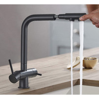 Robinet de cuisine moderne 4 voies avec douchette extractible, en acier inoxydable noir mat, avec purificateur d'eau potable