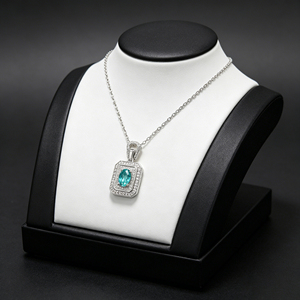 S925 Silver Paraiba Color Green Garnet <b>Necklace</b>, <b>Double</b> Halo CZ Pendant, Women's Fine Jewelry-V - Product Image 4