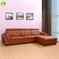 Canapé en cuir de luxe de style mid-century en forme de L, capitonné, avec chaise longue ergonomique pour salon/hôtel/bureau/appartement