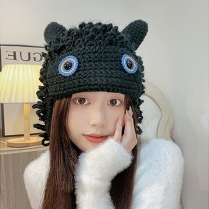 Cute Handmade Knitted <b>Hat</b> Beige Character Style Windproof Unisex Adult Autumn Winter Wear - Product Image 2