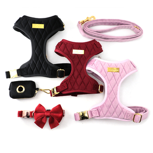 Conjunto de Arnés para Perro de Terciopelo Rojo con Colores y Patrones Personalizados 2025, con Hebillas de Metal Oro Rosa, Apto para Cachorros - Product Image 1