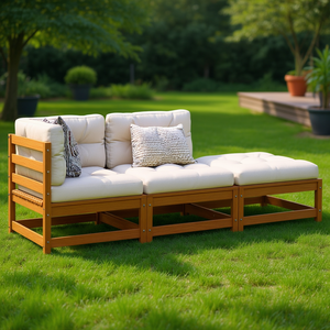 Conjunto de Sofás Modulares de Jardín en Tela Oxford, Color Marrón Encerado, Madera de Pino Sólida, Diseño Contemporáneo para Exteriores - Product Image 2