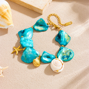 Conch Shell Pearl Jewelry <b>Set</b> Women's Beach Vacation Zinc Alloy Necklace Earrings <b>Bracelet</b> Marine Life Star Pattern Summer Style - Product Image 4