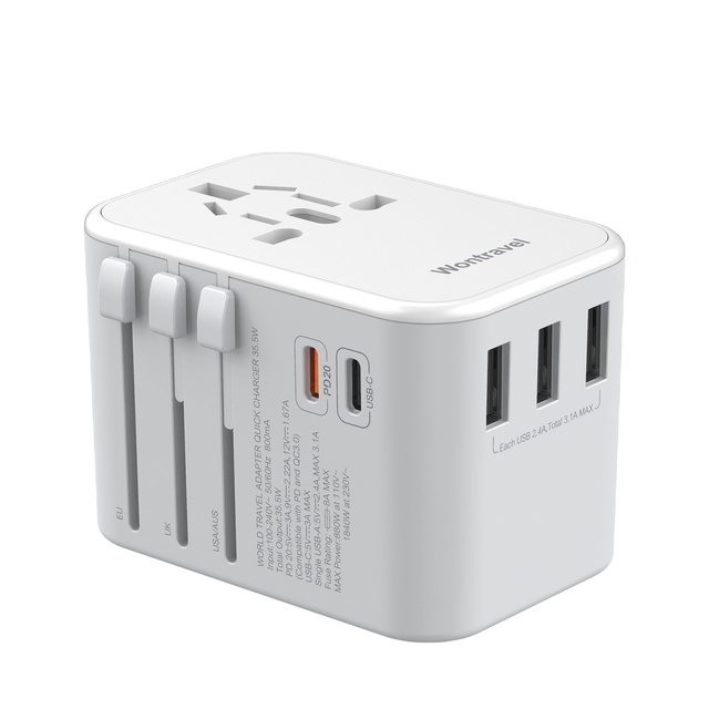 Wontravel 35.5W PD Fast Charger World Travel Adapter International Universal Plug with 3 USB Ports and 2 Type C
