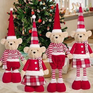 Oso de Peluche Telescópico Festivo de Navidad para Pareja - Oso Retráctil de Pie con Atuendos Navideños de Cuadros Fair Isle, de Poliéster Nórdico, Hecho en China - Product Image 1