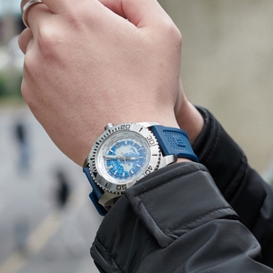 Reloj de Buceo Mecánico Automático de Lujo con Esfera de Mapa <span class=keywords><strong>del</strong></span> Mundo Personalizada de Fábrica OEM, Cristal de Zafiro Luminoso, Resistente al <span class=keywords><strong>Agua</strong></span>, Correa de Goma Azul Marino - Product Image 3
