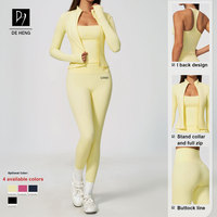 Nouvel Arrivage Ensemble de Yoga Doux 3 Pièces pour Femme : Haut Élastique à Dos en I, Veste Zippée à Col Montant et Pantalon Rehausseur de Hanches