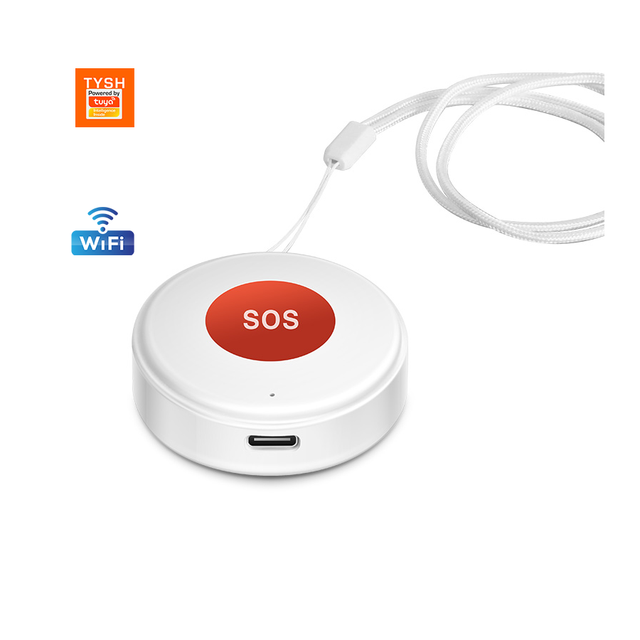 TYSH Tuya Smart WiFi SOS Emergency Button App-Controlled Home Security Alarm Switch for Elderly Children Battery Powered Plastic