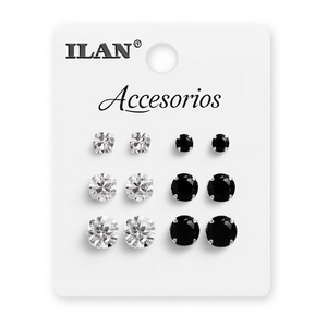 Orecchini a Perno Ilan 5mm 6mm 8mm con Strass Neri e Bianchi, Gioielli per Piercing - Product Image 2