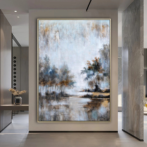 Pintura <span class=keywords><strong>al</strong></span> Óleo Moderna Hecha a Mano sobre Lienzo, Abstracta, Texturizada, Bosque Bajo Niebla, Paisaje con Árboles Chinos, Decorativa, para Decoración de Pared de Sala de Estar - Product Image 6