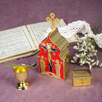 Juego de Comunión Ortodoxa Oriental HT, Píxel Sacerdotal Chapado en Oro con Cruz, Caja Relicario Daronositsa de Aleación de Zinc para la Eucaristía