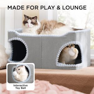 2-in-1 Extra Großes Katzenbett für Innenräume Faltbares Katzenhaus mit Kratzmatte und Flauschigem Ball Luxuriöses Katzenhöhlenbett - Product Image 5