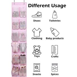 Over The Door Shoe Organizer 12 Mesh Pockets Hanging <b>Narrow</b> Closet Door Pink Kids Baby <b>Storage</b> Rack - Product Image 5