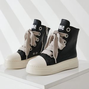 Chaussures Pour Femmes En Gros Shoelace Chaussures Outdoor Casual Boots Fashion High Top PU <b>Leather</b> Ladies Platform <b>Sneakers</b> - Product Image 3