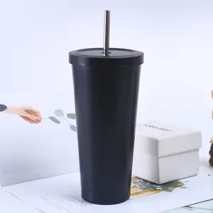 Nieuwe Hot Sale 750Ml 304 Roestvrij Staal Stro Cup Grote Capaciteit Vacuüm Effen Kleur Koffiemok Tumbler Cup Voor Volwassenen