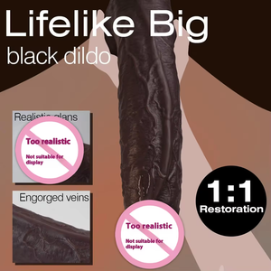 Schwarzes doppels chichtiges flüssiges Silikon Realistisches weibliches Anal-Sexspielzeug Riesiger <span class=keywords><strong>Dildo</strong></span>-Pseudo-Penis-Streifen-Sauger für Masturbation mit weichem Fleisch - Product Image 5