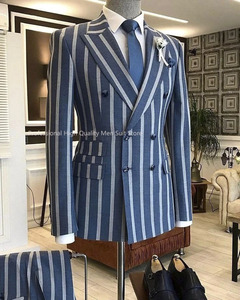 <span class=keywords><strong>Costume</strong></span> Homme Bleu à Rayures Larges pour Mariage et Cérémonie, Coupe <span class=keywords><strong>Slim</strong></span>, Ensemble 2 Pièces (Blazer et Pantalon) – Tenue de Soirée - Product Image 2