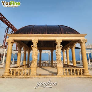 Gazebo <span class=keywords><strong>de</strong></span> pilar <span class=keywords><strong>de</strong></span> piedra <span class=keywords><strong>de</strong></span> mármol fuerte tallado a mano al aire libre grande con tapa <span class=keywords><strong>de</strong></span> hierro - Product Image 4
