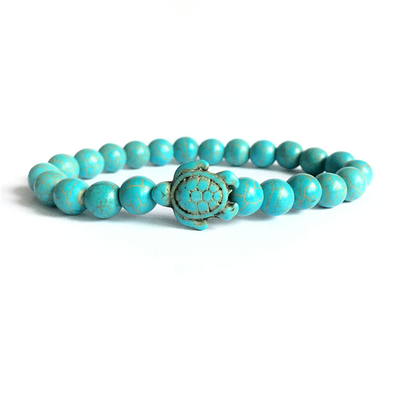Bracelet été Femme Perles De Bois Bleu Turquoise 8mm - Sans Marque - Neuf Sans Boîte