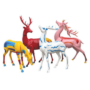 Sculpture en fibre de verre peinte pour parcs extérieurs : Girafe debout, cerf à facettes, ornements décoratifs créatifs en forme d'animaux - Product Image 5