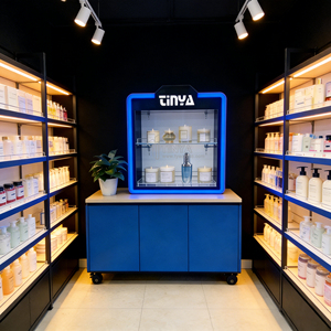 Vitrine <span class=keywords><strong>de</strong></span> présentation Tinya avec éclairage LED RGB personnalisé, en acrylique, pour le rangement <span class=keywords><strong>de</strong></span> crèmes <span class=keywords><strong>de</strong></span> soin <span class=keywords><strong>de</strong></span> base, <span class=keywords><strong>de</strong></span> maquillage, pour comptoir <span class=keywords><strong>de</strong></span> vente au détail, magasin - Product Image 2