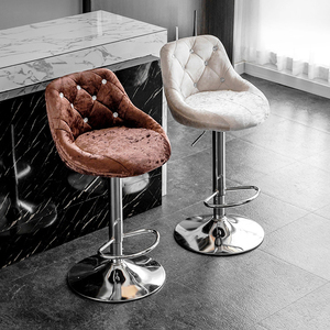 Bar <strong>Stool</strong> Height <strong>Adjustable</strong> Lift Tall Back Cheap Luxury Modern Home Furniture Swivel Metal Velvet Kitchen High Chairs Bar <strong>Stool</strong> - Product Image 2
