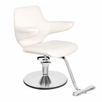 Fauteuil de Barbier Moderne Professionnel avec Siège en Cuir PU Blanc Nacré, Relevable et Pivotant, pour Salon de Coiffure – Vente Directe