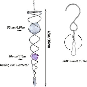 Spinart - Colgante de Campana de Viento Giratoria de 12 Pulgadas con Cola en Espiral, Bola de Cristal Galvanizada, Decoración para el Hogar y el Jardín - Product Image 3