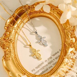 Dylam Fashion 18K Gold Rhodium Plated Sterling Silver 925 Jewelry Women <b>Cross</b> Infinity 5A Zircon Pendant Necklace - Product Image 6