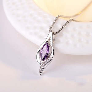 Liontin Kalung GP65 <span class=keywords><strong>Trendy</strong></span> Diamond 925 Sterling <span class=keywords><strong>Silver</strong></span> Evil Eyes dengan Batu Zirkon CZ Ungu Bentuk Tetesan Air untuk Wanita - Product Image 4