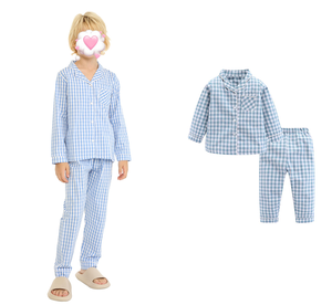 Ensembles de pyjamas pour enfants personnalisés OEM Pyjamas de créateurs pour bébés garçons Ensemble de <span class=keywords><strong>pyjama</strong></span> de <span class=keywords><strong>luxe</strong></span> vichy deux pièces Boutique Vêtements de nuit à volants - Product Image 2
