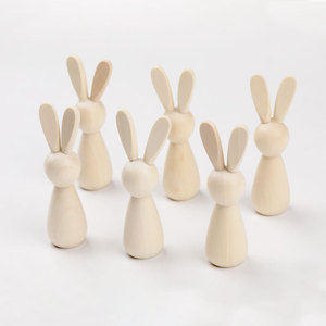 Wooden Rabbit Easter Bunny Set Natural Color 10 Pack Home Decor Ornament Spring Craft - Product Image 1