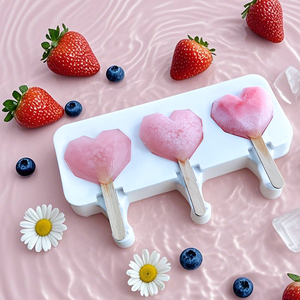 Caliente Diy 3 cavidades amor molde de silicona grado alimenticio Bpa libre forma de corazón duradero Diy caramelo forma paleta Lolly molde de helado - Product Image 2