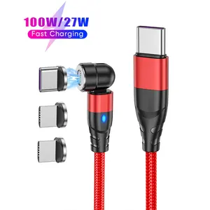 Cables USB Magnetico 3 En 1 Rotación de 540 grados Cables magnéticos USB Zinc 100W Super carga Cable USB magnético Tipo-C