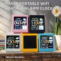 Stasiun Cuaca WiFi Pintar Portabel Kecil, Layar Suhu dan Kelembapan, Jam Alarm Elektronik, Bahan ABS, Dekorasi Meja