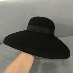 Vintage Fedora Hats Women Wool Round Top Black Wide Brim Fedora Hat - Product Image 1