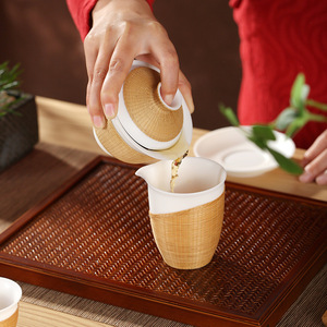 Handmade Bamboo Woven Porcelain Tea Set With Lid Home Office Use Master Cup Dehua County Origin - Product Image 4