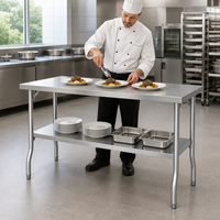 Table de préparation pliante en acier inoxydable robuste avec pieds renforcés pour la restauration