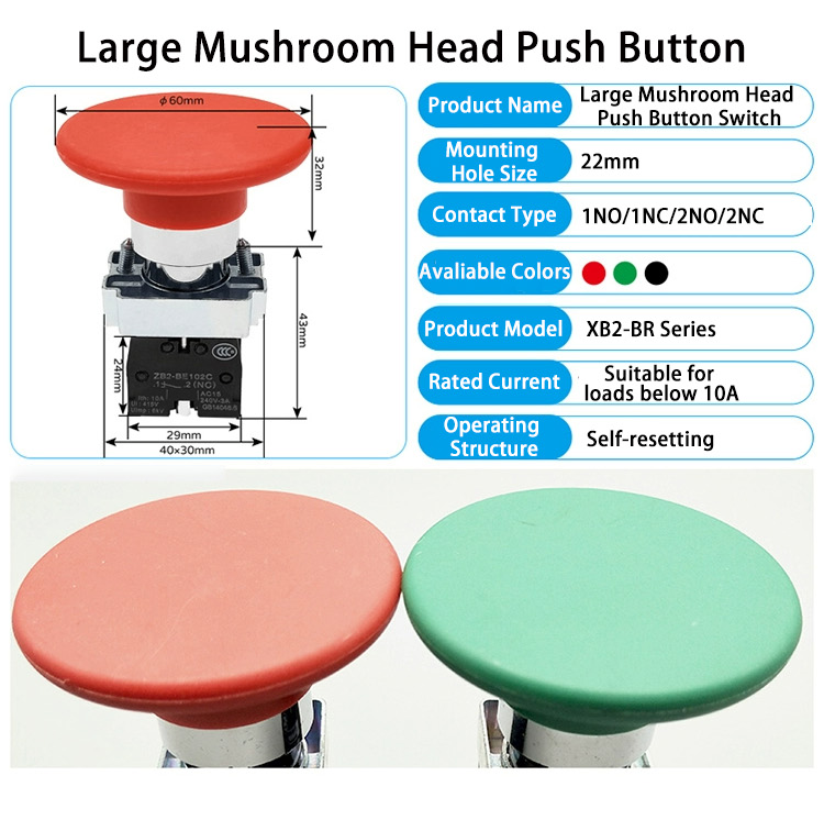 Interrupteur à bouton-poussoir à grande tête de champignon série XB2-BR