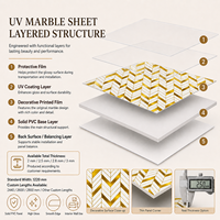 Panneau mural décoratif en marbre doré géométrique Chevron UV MORLENX pour projet d'aménagement intérieur de luxe