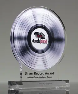 Custom Round Full Color Music Record Award Plaque Modern Trophies Blank Acrylic Silver Record Award with Acrylic Base